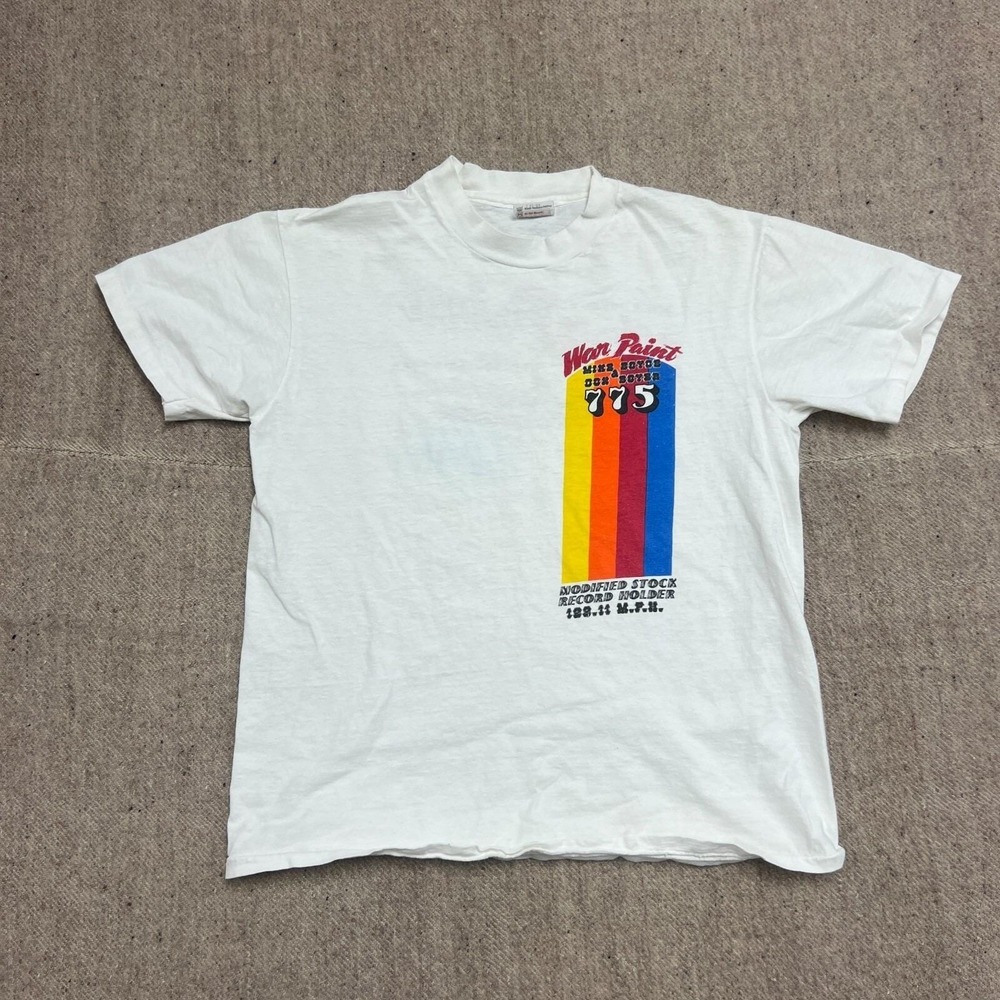 Vintage War Paint Shirt Mens Medium White 70s USA Modified Stock Record Holder